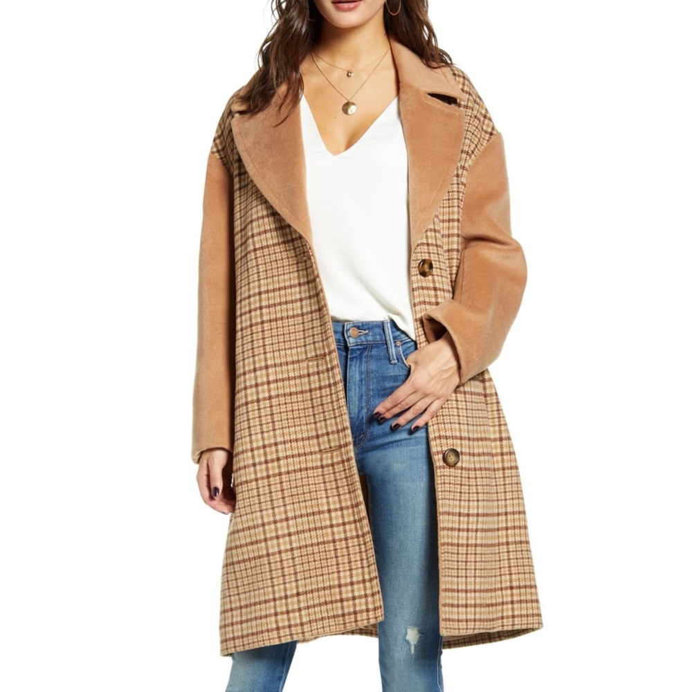 Mural Plaid Longline Coat Camel Plaid Nordstrom Small Classic ***Loose button